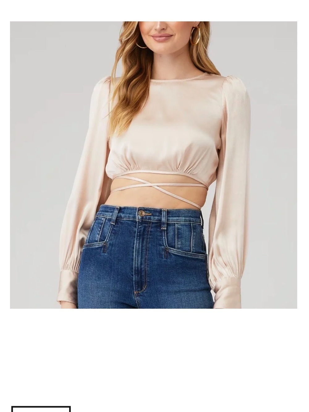 ASTR viola top in champagne longsleeve open back tie crop